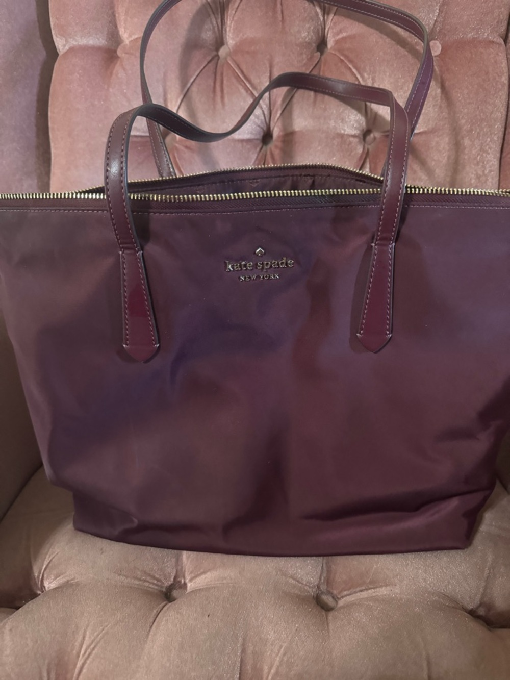 kate spade Plum Nylon Tote with Gold Hardware